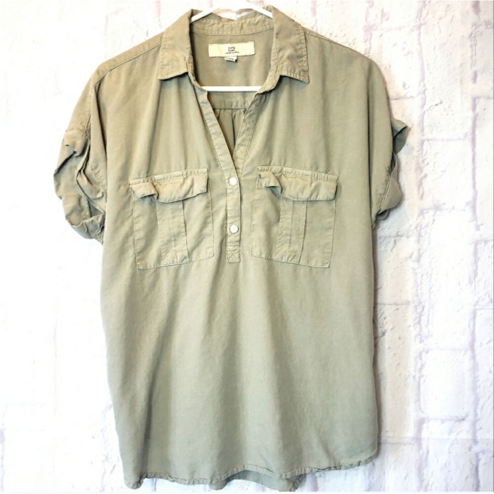THREAD + SUPPLY Sage Green Quarter-Button Utility Style Blouse Small